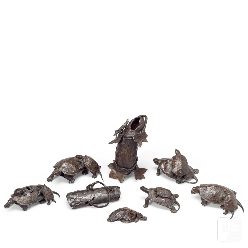 明治時代 銅龜五組及葉三組 | FIVE BRONZE TURTLE GROUPS AND THREE 'LEAF' GROUPS - 图10